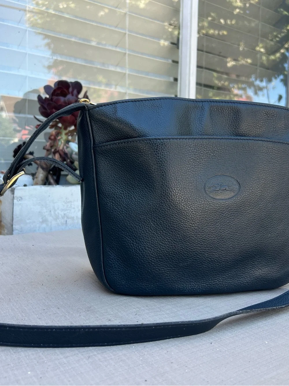 Longchamp Black Pebbled Leather Crossbody Bag